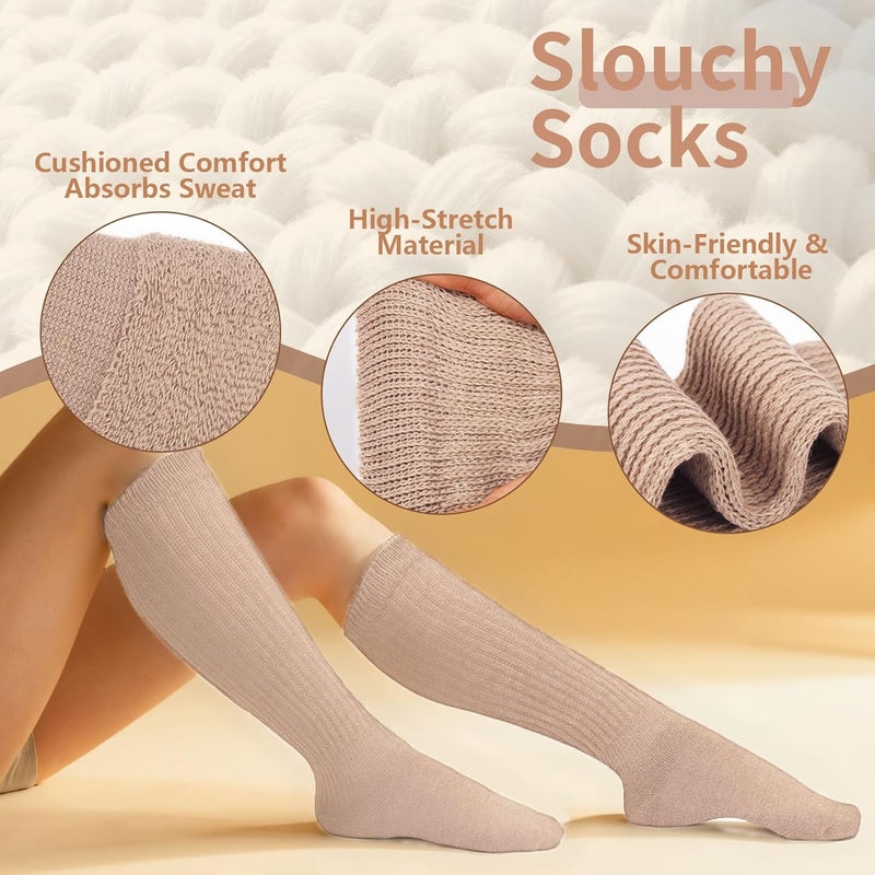Socksfad Store Slouchy Boot Socks for Women, Soft Knit Scrunch Knee High Long Socks 4 Pairs 6-12 - Image 2